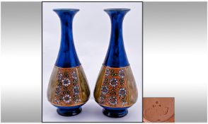 Royal Doulton Pair of Chine Ware Vases, by Florie Jones. c.1921-1923. Cobalt Blue Ground. Each Vase