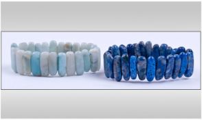 Amazonite and Sodalite Natural Gemstone Bracelets, both with Elongated Ovoid Beads Threaded onto