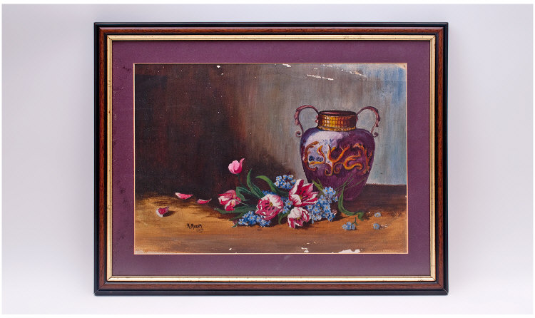 Framed and Glazed Oil on Board depicting Still Life. Signed R Marsh 1923. 19 by 14 inches.