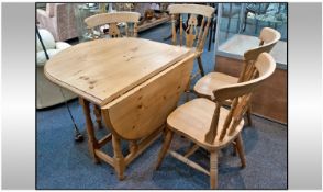 Solid Pine Drop Leaf Dining Table, with 4 chairs.