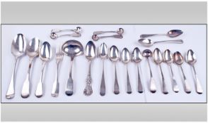 Georgian Collection of Assorted Silver Spoons, Various Hallmarks, Makers and Sizes. ( 21 ) In