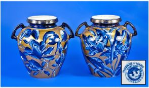 T. Forester Phoenix-Ware. Fine and Impressive Pair of Ovoid Shaped Iris Vases, in cobalt blue and