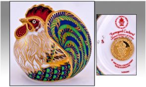 Royal Crown Derby Farmyard Cockerel Paperweight, number 2866 in limited edition of 5000. Gold