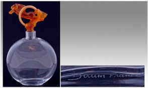 Daum France A Rare And Unusual Large Sized Moon Flask Shaped Scent Bottle. Engraved signature to