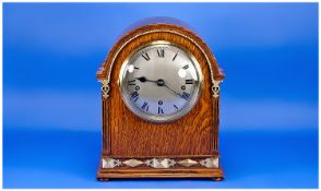 Oak Cased Domed Top Mantle Clock with substantial English Westminster chiming movement, with