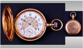AMN Watch Co Canadian Pacific Railway Time 18 Carat Gold Plated Full Hunter Pocket Watch. Dated