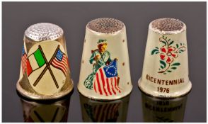 Three American Silver Gilt and Enamel Thimbles Commemorating the 1976 American Bicentenary.