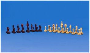 Modern Chess Set, Turned And Stained Wood, Tallest 85mm, Not Weighted.