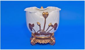 Royal Worcester Fine Hand Painted And Designed Gold Encrusted Floral Small Planter/Bowl. White and