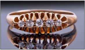 18ct Gold Diamond Ring, Set With Round Graduating Round Cut Diamonds, Hallmark Rubbed. Early 20thC