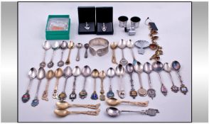 Misc Lot of Collectables And Oddments, Comprising Souvenir Spoons, 1toz Copper Stamp, Costume