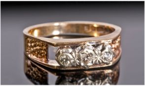 9ct Gold Diamond Ring Set With Three Round Cut Diamonds, Fully Hallmarked, Ring Size L