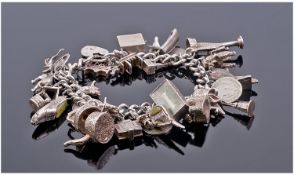 Heavy Silver Charm Bracelet Loaded With 20+ Charms, To Include World Cup Charm, £1, Isle Of Man