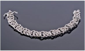 Silver Designer Bracelet, Polished Silver And CZ Set Hoop Links, Fully Hallmarked, As New