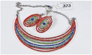 Butler & Wilson Style Multicoloured Austrian Crystal Necklace and Earrings Set, the necklace a