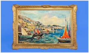 A Mid 20th Century Signed Painting Titled `Monaco`. Oil on canvas. Signed Engsfield. Framed. 20 x