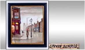 Steven Scholes 1952 -. Titled ` The Lamp Lighter ` 1953. Artists No.93900 to Obverse. Framed, 12 x