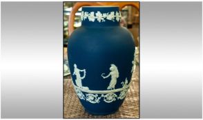 Adams Blue and White Jasper Vase, bulbous shape, depicting scenes of classical maidens in high
