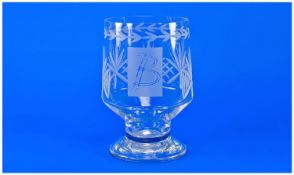 Wheel Cut Glass Goblet Vase, monogrammed with the letter `B`. 9 inches in height.
