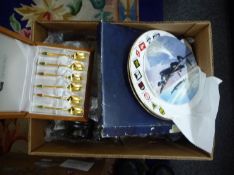 Box Of Assorted Ceramics And Metal Ware. Including Ainsley bud vase, pewter tankard, Royal Vale