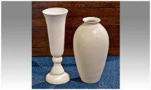 Two Modern Tall Cream Vases, 20 and 19 inches in height.