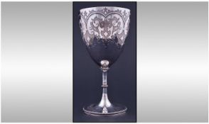 Victorian Fine Houle Brothers Silver Chalice with bright cut decoration and gilt interior. Beaded