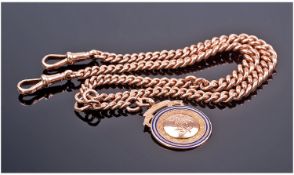 9ct Gold Double Graduating Albert Chain, with Attached Fob. All Links Marked 9.375. Length 18