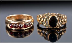 Edwardian Ladies 10ct Gold Set 5 Stone Garnet Ring, Stamped 10ct. + a 19th Century Gold Dress Ring,