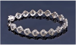 18ct Gold Bracelet, Fancy Scalloped Shaped Links, Each Set With White Faceted Stones, Stamped 18ct,