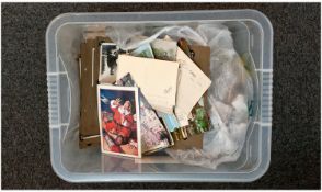 Box Containing Postcard Album And Photo Album. Various photographs, negatives and loose postcards.