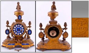 French 19th Century Gilt Metal and Enamel Mantel Clock. With 8 day movement striking on a bell with