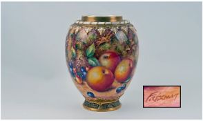 Royal Worcester Hand Painted Fruits Vase, Apples and Berries, Signed Freeman. Shape 2048. Stands 8.
