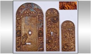 Art Nouveau Antique Ornate Brass Door Lock Plates and Finger Plates, 3 in total. c.1900`s. Reg.