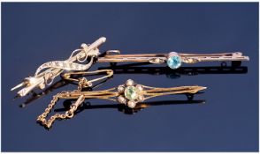 Victorian Collection Of 9ct Gold Stone Set Bar Brooch, 3 In Total. All fully hallmarked 9ct. All