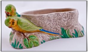 Clarice Cliff Hand Painted Lovebirds Planter. Shape 867. Circa 1930`s. Length 10.5 inches.