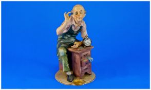 Capodimonte Watch and Clock Repairer Figure, signed A.Benni, the man shown in work clothes, seated