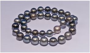 Avaiki Cook Islands Single Strand Round Organic Black Cultured Pearl Necklace, of fine quality and