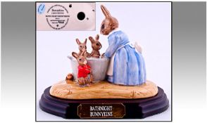 Royal Doulton Bunnykins. Bath night tableau with wood stand. Number 1627 in limited edition of