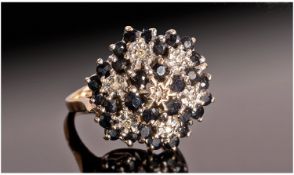Ladies 9ct Gold Set Diamond and Cluster Ring, flower head setting. Fully hallmarked.