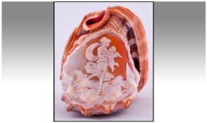 Unique Victorian Hand Carved Or Engraved Conch Shell showing Greek mythology scene or similar