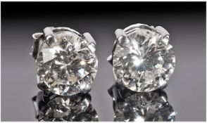 Ladies 18ct White Gold Set Pair Of Brilliant Cut Single Stone Diamond Stud Earrings, of good