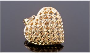 14ct Gold - Fine Openwork Heart Shaped Locket/Pendant. Marked 14kt. Height 1.25 Inches, 6.2 grams.