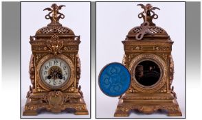 F Marti French 19th Century Gilt Brass Lantern Shaped Mantel Clock, with porcelain dial. 8 day