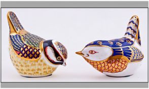 Two Royal Crown Derby Paperweights - ``Blue Tit`` & ``Wren``