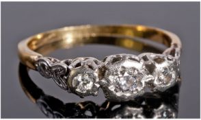 18ct Gold Diamond Ring Set With Three Round Cut Diamonds, Stamped 18ct & Plat, Estimated Diamond
