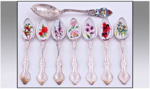 The Australian Wildflower Spoon Collection, Set Of Seven. Silver plated and painted floral spoons.