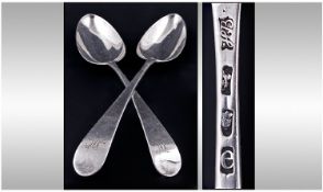 Hester Bateman Pair of Fine Large Table Spoons. Hallmark London 1780. Makers mark HB Script. 4 onz