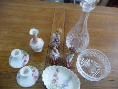 Small Collection of Ceramics and Glass comprising decanter, three capodimonti Choir boys, Stuart