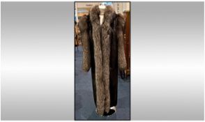 Pure Black Mink and Silver Fox Full Length Coat, the main A-line body in glossy and luxurious black