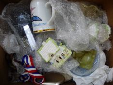 Box Of Assorted Ceramics. Including Wedgewood plates, The Parachute Regiment Tankard, souvenier